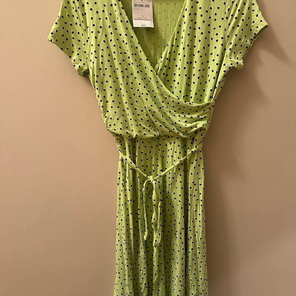 Lands End Dress Womens Polka Dots Stretch Wrap Tie Knee Length NWT